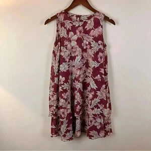 LOFT Outlet Pink Floral Layered Full Slip Ruffle Knee-length Trapeze Dress Sz XS